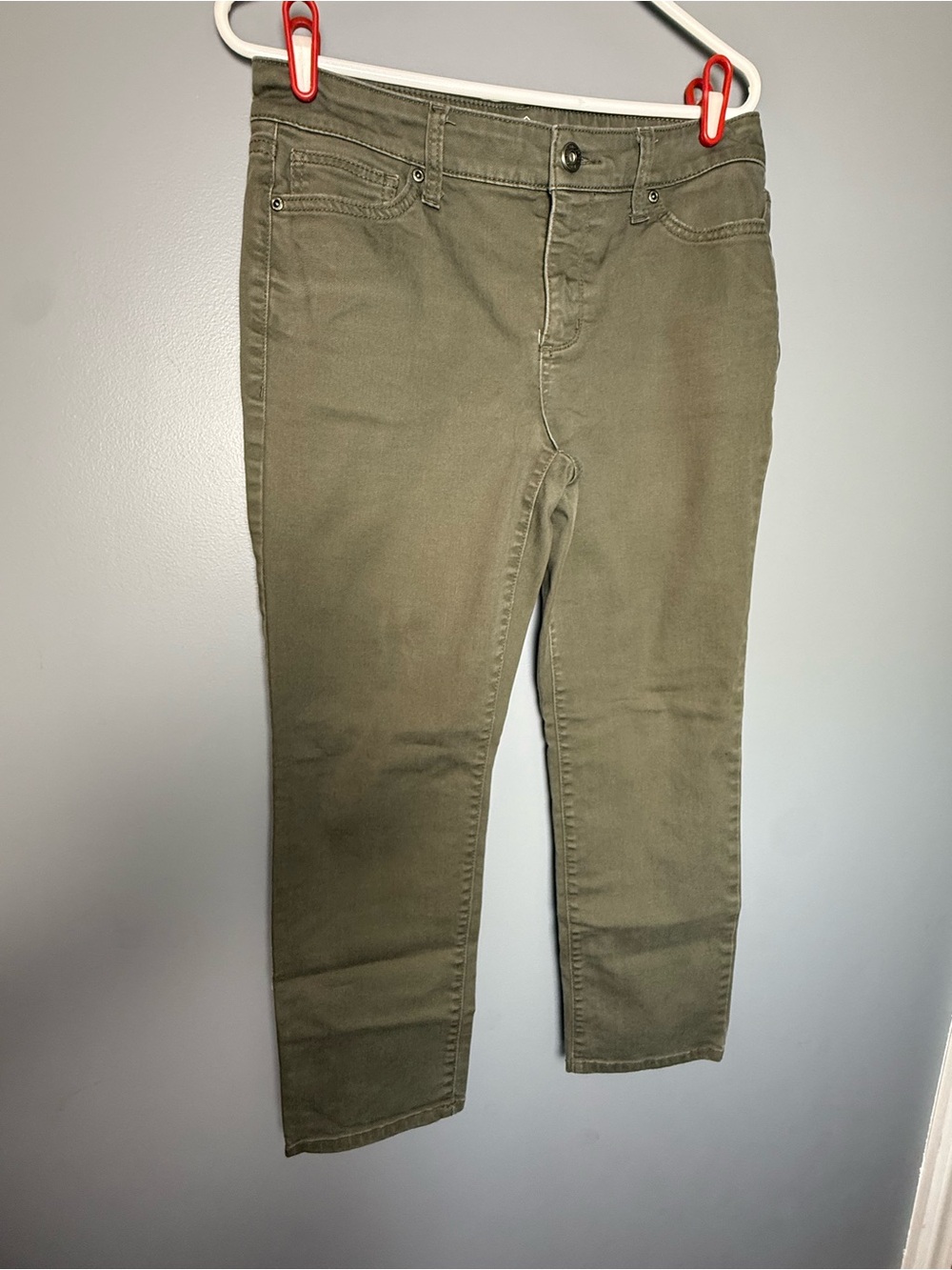 St John's Bay Khaki Olive Green Denim Jeans Womens Sz 8 P Short